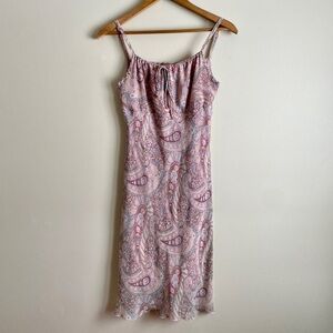 Vintage Y2K Digital Clothing Pink Paisley Spaghetti Strap Mini Dress 36"L